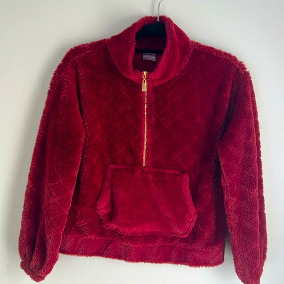 No Boundaries Furry Jacket Half Zip Kangaroo‎ Pocket Fleece Coat Women’s Small - Picture 1 of 16